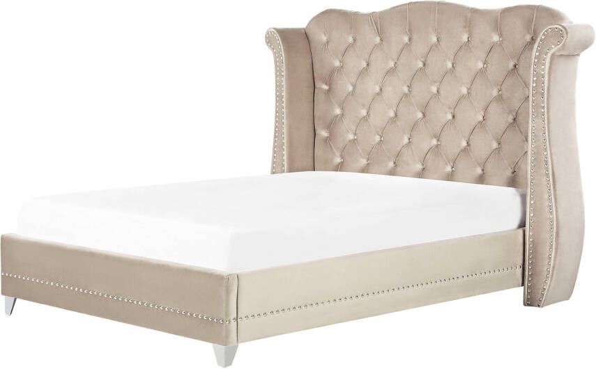 Beliani Ayette Tweepersoonsbed beige fluweel