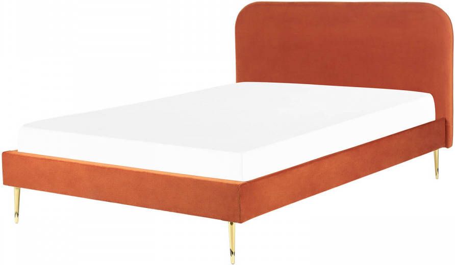 Beliani Flayat Tweepersoonsbed oranje fluweel