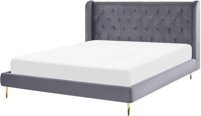 Beliani Forbach Tweepersoonsbed grijs fluweel