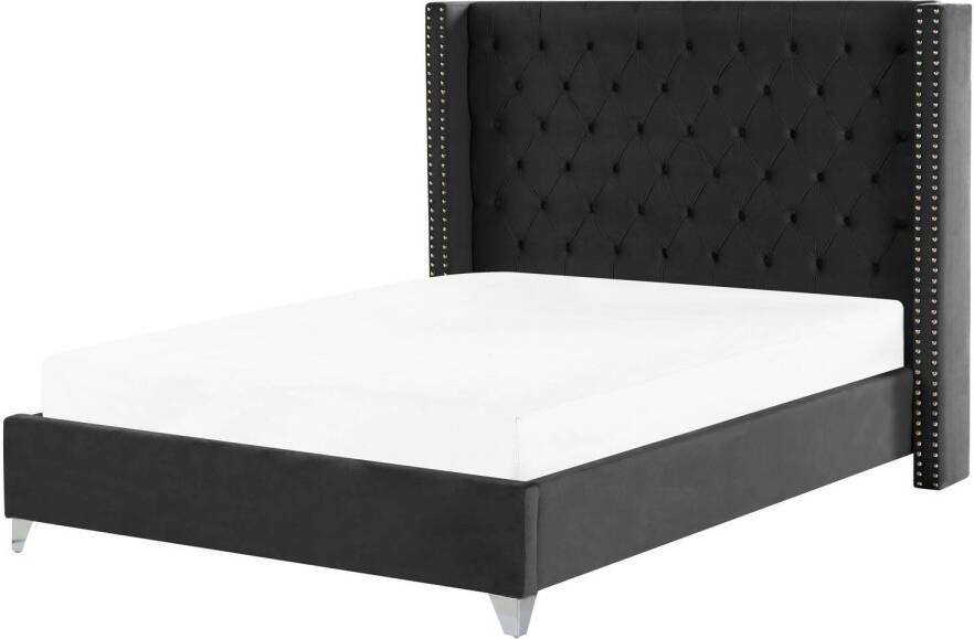 Beliani Lubbon Tweepersoonsbed zwart fluweel