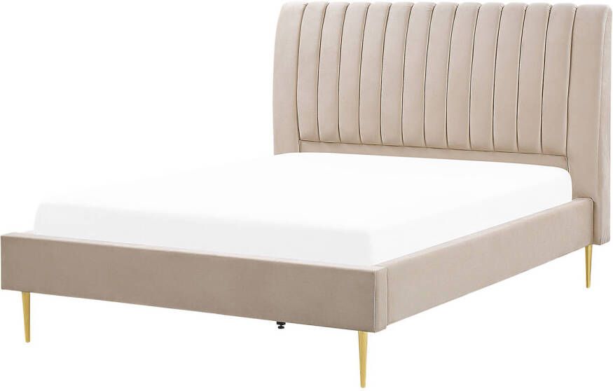 Beliani Marville Tweepersoonsbed beige fluweel