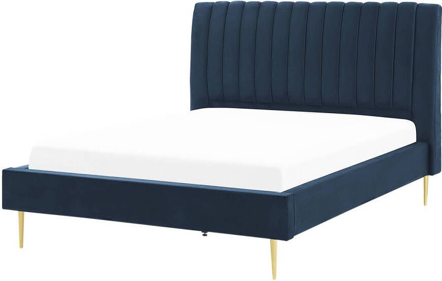 Beliani Marville Tweepersoonsbed blauw fluweel