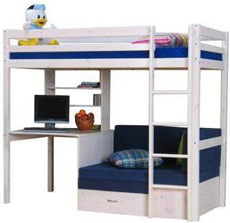 Hioshop Hoogslaper wit met bureau, bank en kussenset blauw Thuka.