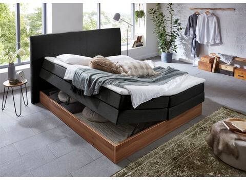 Home affaire Boxspring Blomen met walnoot decor, met bedkist, verschillende hardheden, met topmatras