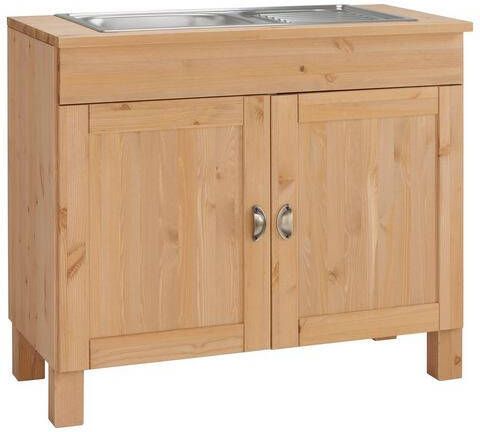 Home affaire Gootsteenkast Oslo 100 cm breed, in 2 diepten, inclusief inbouwspoelbak van edelstaal, met 23 mm dik werkblad, van massief grenen, metalen grepen