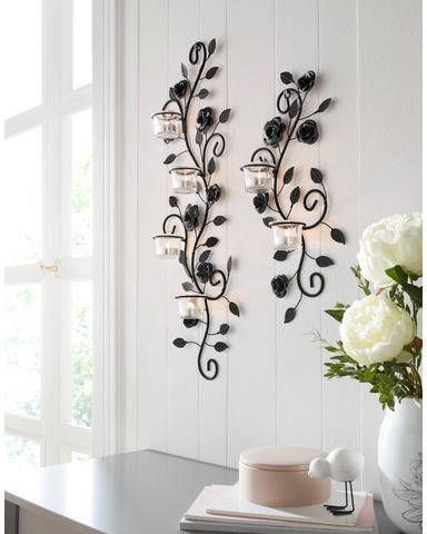 Home affaire Wandkaarsenhouder Bloemenrank, zwart Wandkandelaar, wanddeco, wanddecoratie, van metaal, met used effect, woonkamer