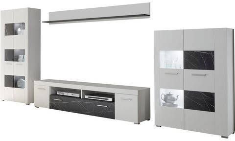 Home affaire Wandmeubel Madrid bestaand uit vier meubelstukken, met chic marmerdecor en zilverkleurige metalen randen, breedte ca. 350 cm(4 stuks )