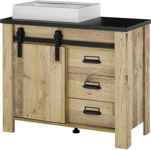 Home affaire Wastafelonderkast Sherwood in modern houtdecor, met schuurdeurbeslag van metaal, met apothekersgrepen van metaal, hoogte 91 cm(1 stuk )
