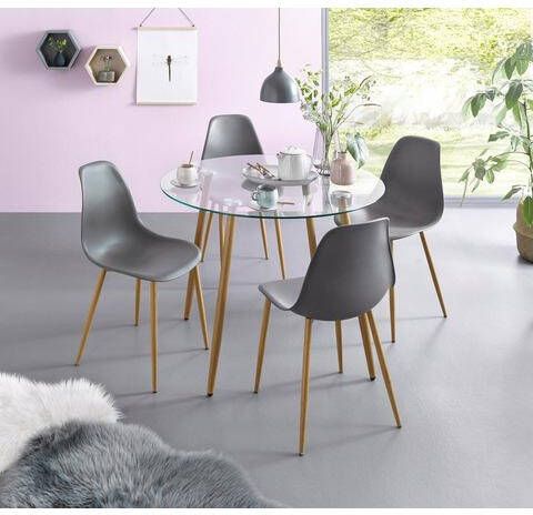 INOSIGN Eethoek MILLER Glazen tafel met 4 stoelen(kunststof kuipzitting)(set, 5 delig )