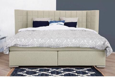 Places of Style Boxspring Piazza met stiksels en hoofdbord met vleugels opzij