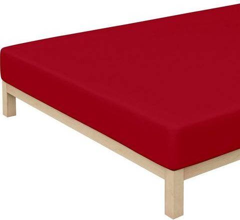 Merkloos Schlafgut Jersey Stretch Hoeslaken 95% Gebreide Katoen 5% Elastan 2 persoons(140/160x200/220 Cm) Kersenrood