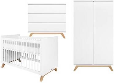 Bopita Lynn Greeploos 3-delige Babykamer Bed Commode 2-deurskast Wit/naturel