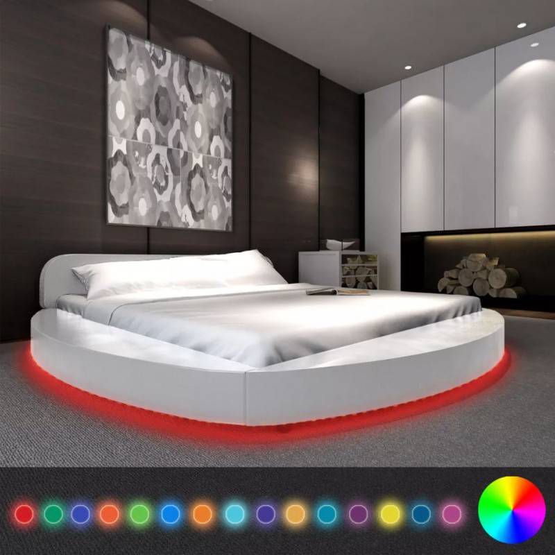 vidaxl bed met matras en led verlichting 180x200 cm rond kunstleer wit beddentotaalmarkt nl
