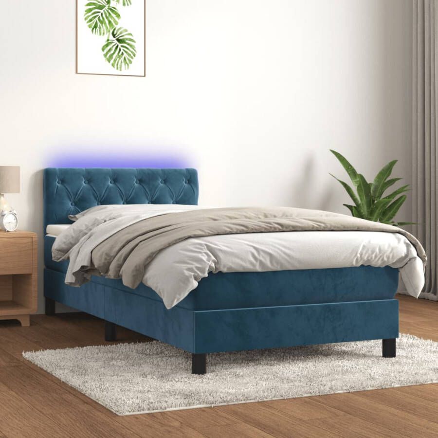 VIDAXL Boxspring met matras en LED fluweel donkerblauw 80x200 cm