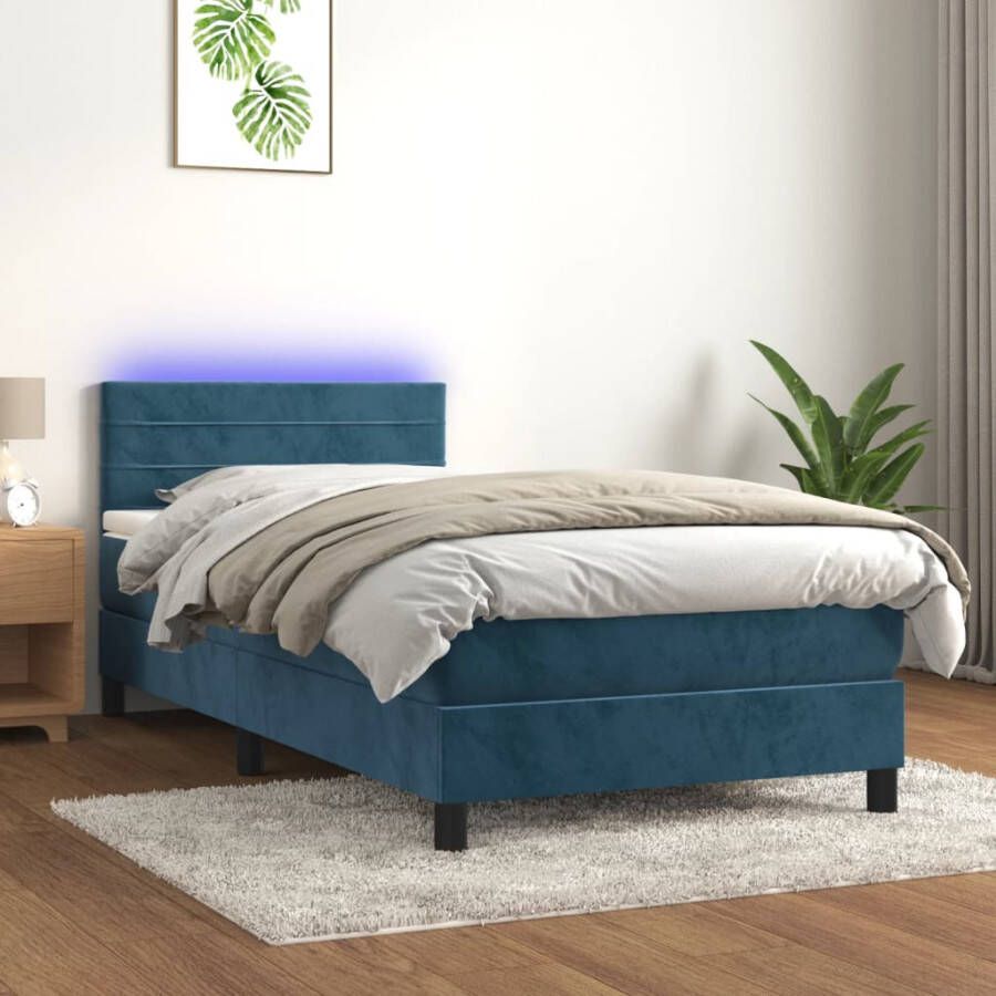 VIDAXL Boxspring met matras en LED fluweel donkerblauw 80x200 cm