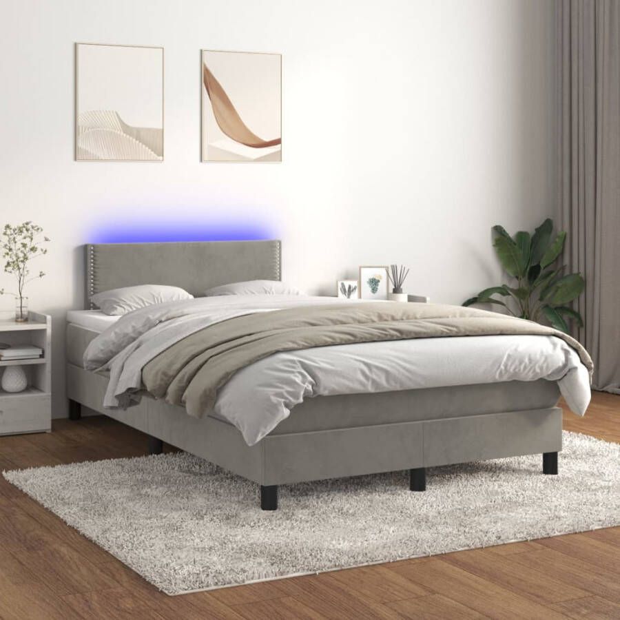 VIDAXL Boxspring met matras en LED fluweel lichtgrijs 120x200 cm