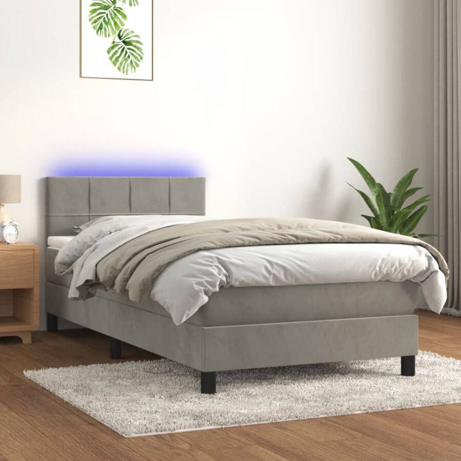 VIDAXL Boxspring met matras en LED fluweel lichtgrijs 80x200 cm