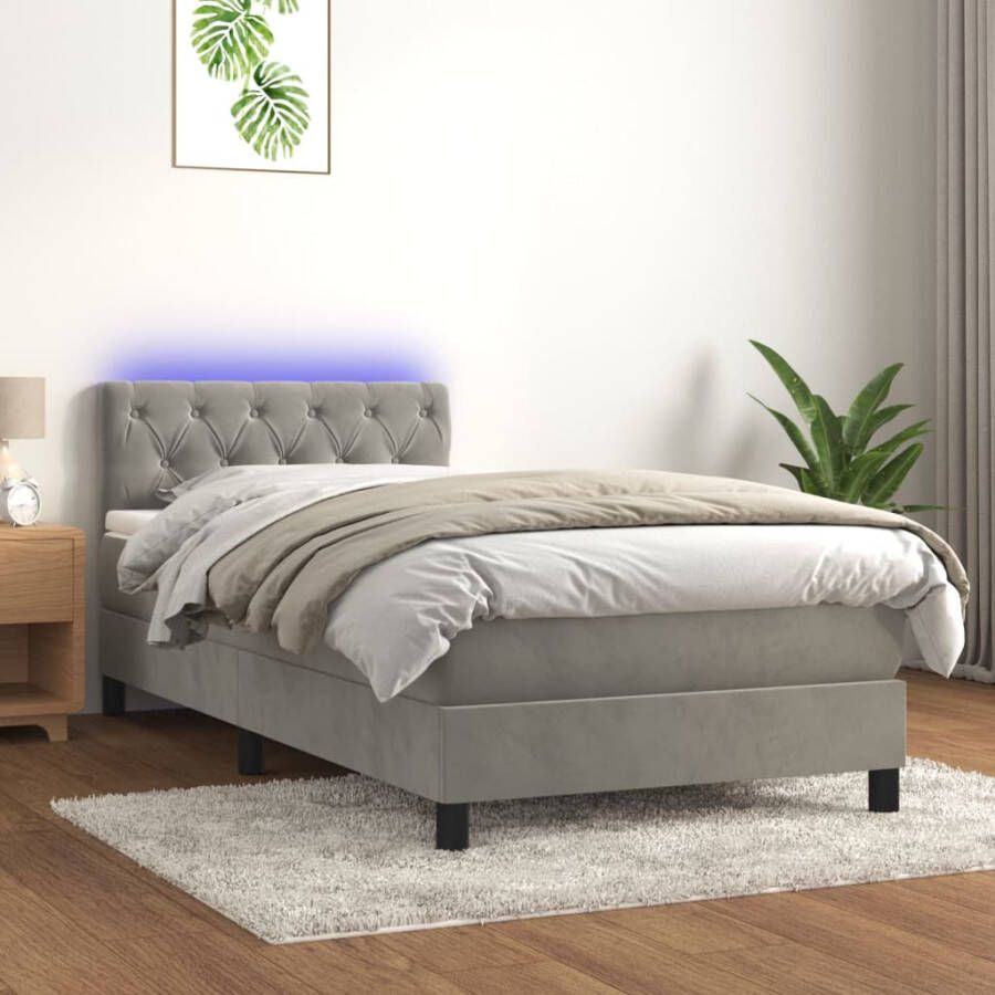 VIDAXL Boxspring met matras en LED fluweel lichtgrijs 80x200 cm
