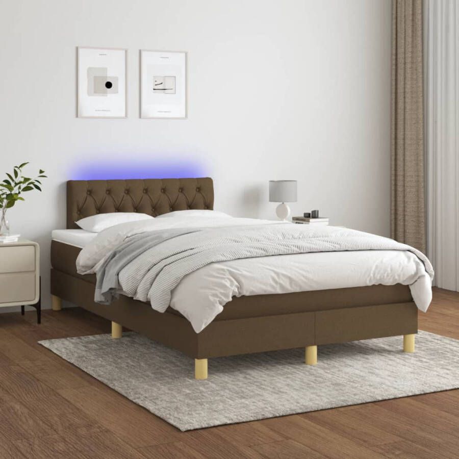 VIDAXL Boxspring met matras en LED stof donkerbruin 120x200 cm