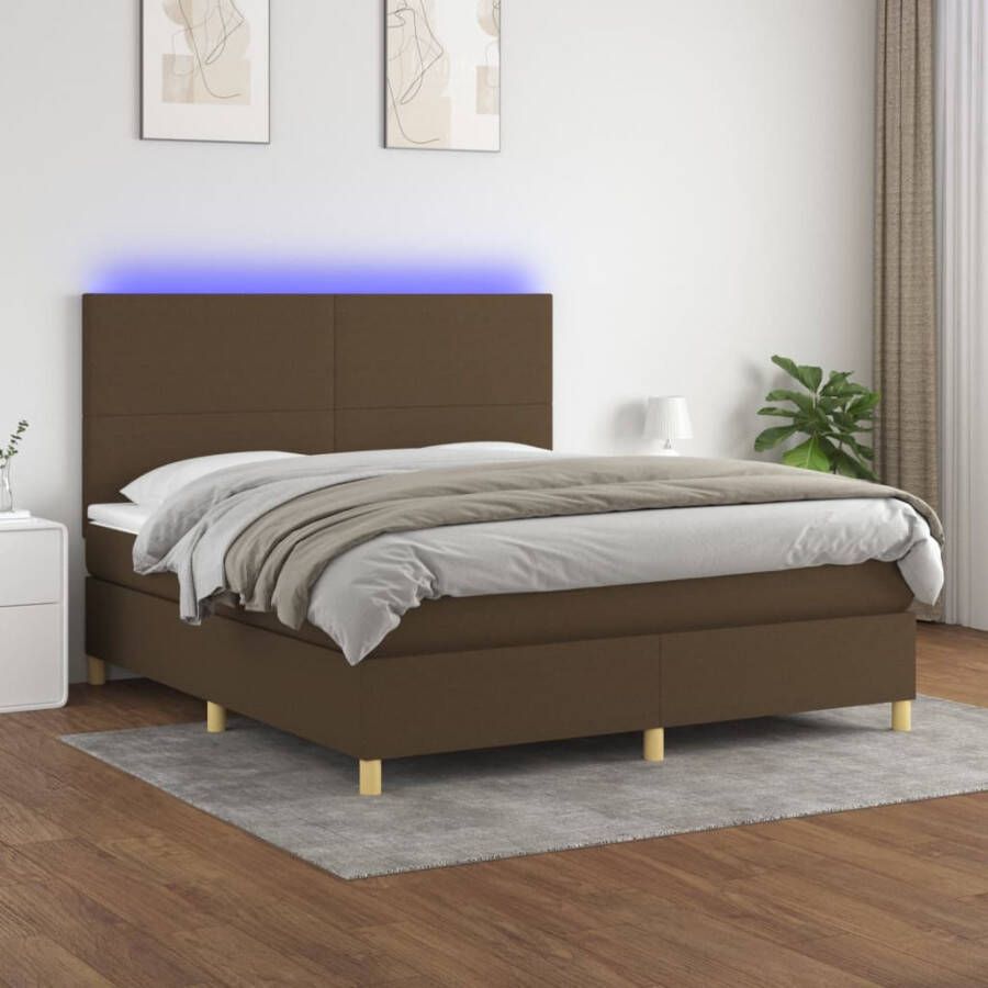 VIDAXL Boxspring met matras en LED stof donkerbruin 160x200 cm