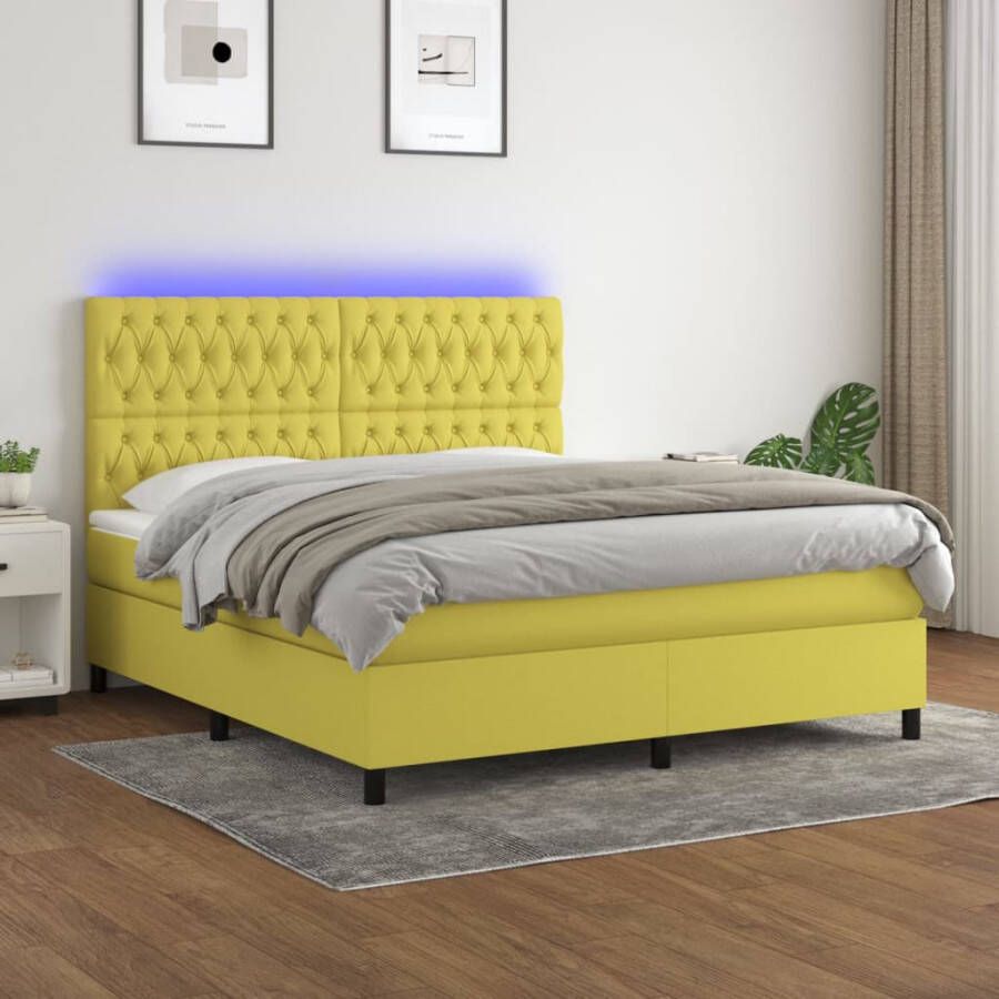 VIDAXL Boxspring met matras en LED stof groen 180x200 cm