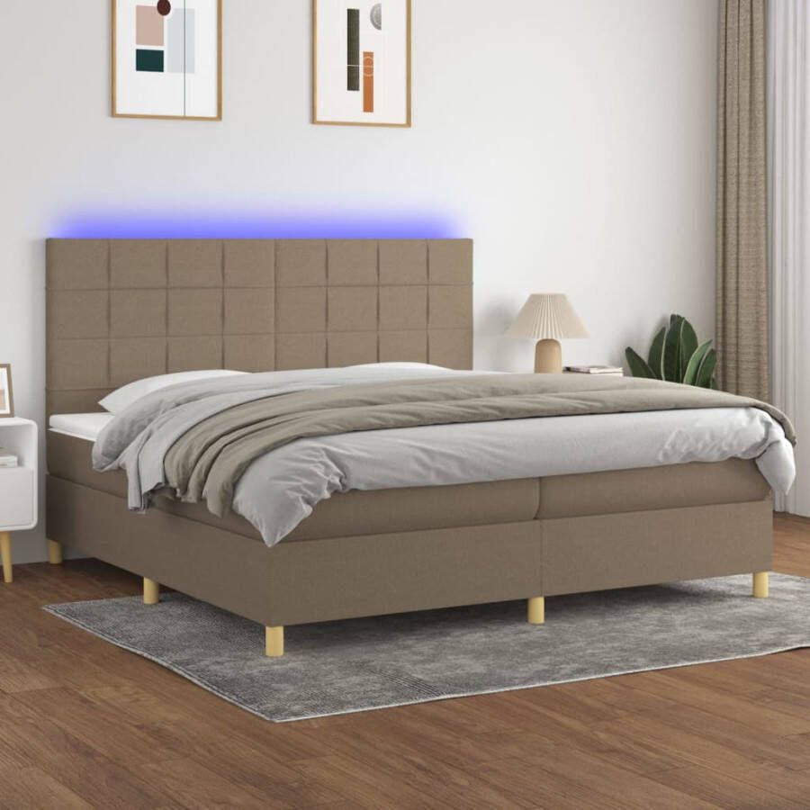 VIDAXL Boxspring met matras en LED stof taupe 200x200 cm