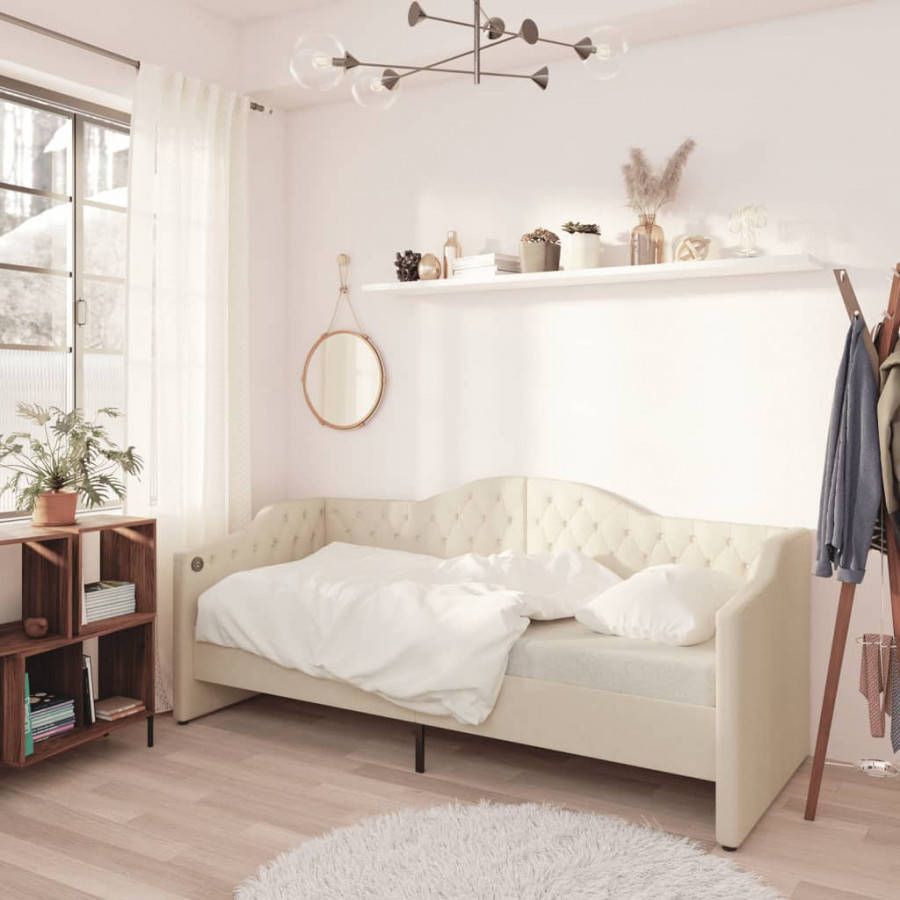 VIDAXL Slaapbank met matras en USB stof crè, mekleurig 90x200 cm