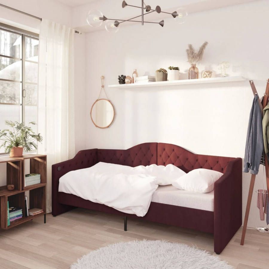 VIDAXL Slaapbank met matras en USB stof paars 90x200 cm