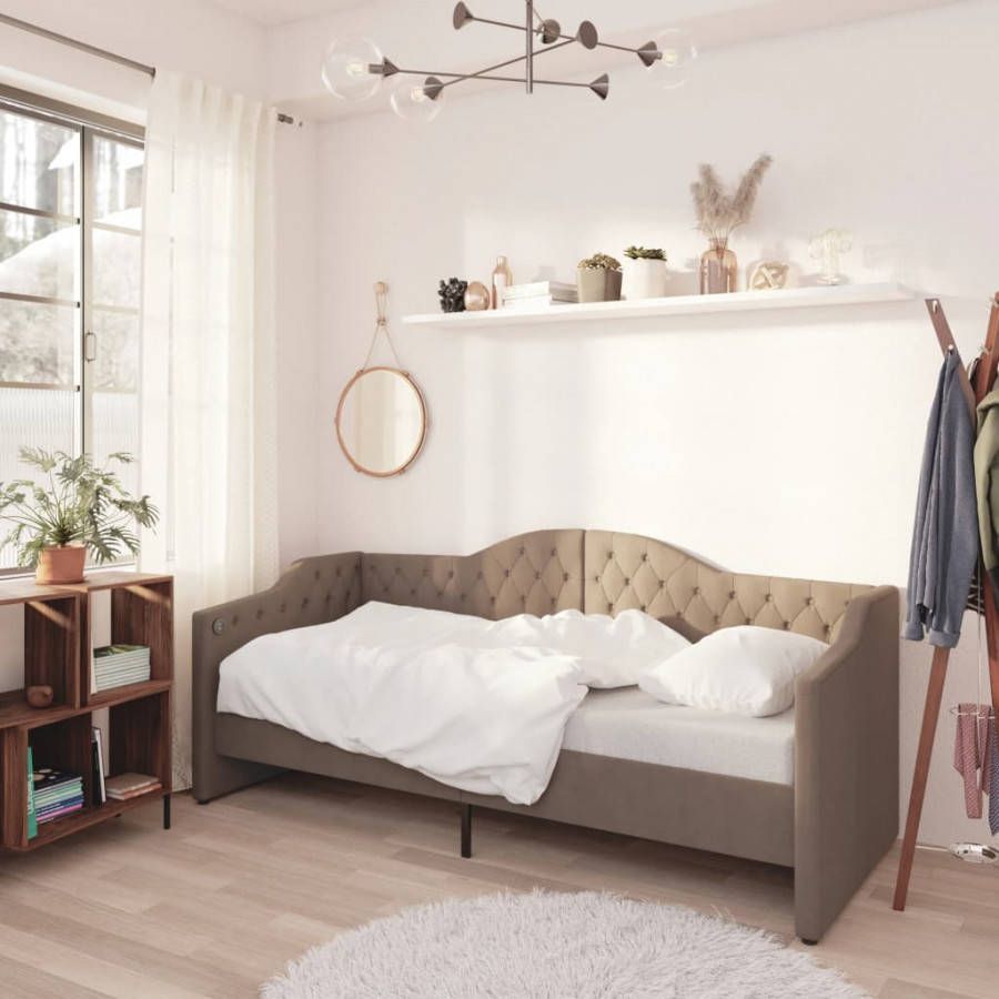 VIDAXL Slaapbank met matras en USB stof taupe 90x200 cm