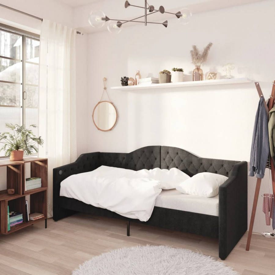 VIDAXL Slaapbank met matras en USB stof zwart 90x200 cm