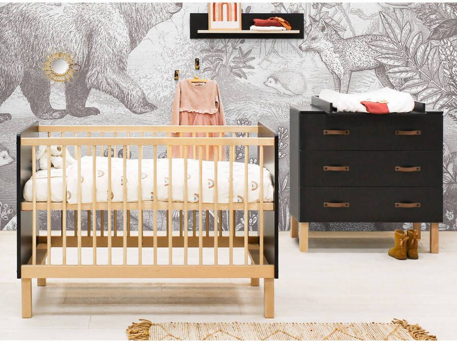 Bopita 2 delige babykamer Floris mat zwart/naturel Floris