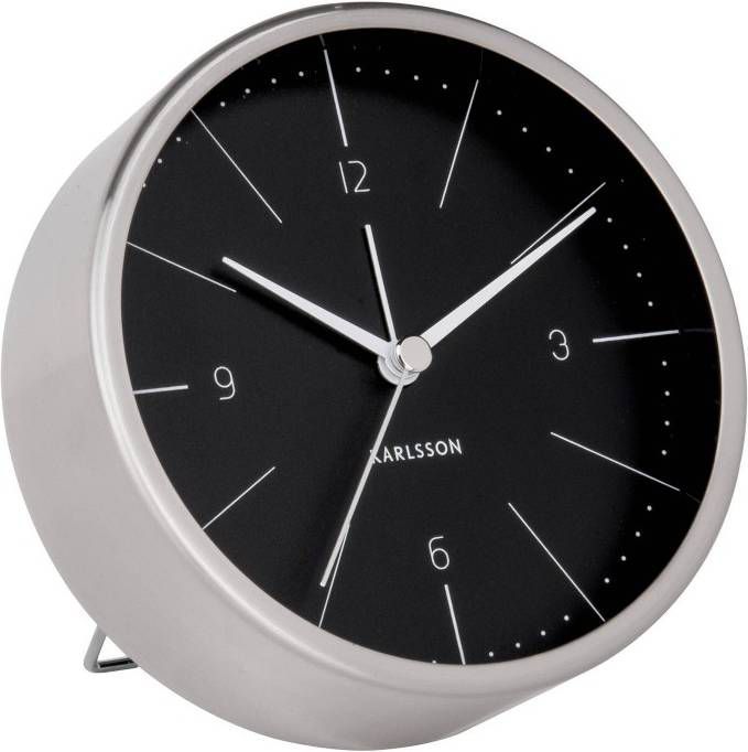 Karlsson Wekkers Alarm clock Normann brushed steel Zwart online kopen
